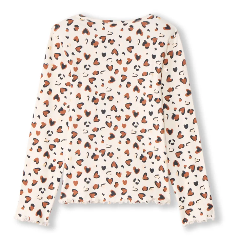 T-shirt met lange mouwen van geribd jersey met print van hartjes met luipaardvlek-effect meisjes