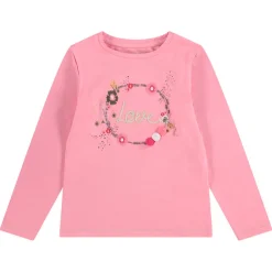 T-shirt met lange mouwen van jerseystof met bloemenprint en pompons