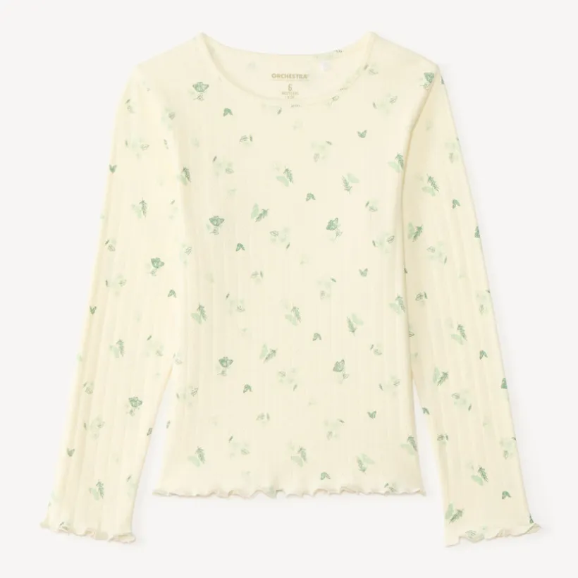 T-shirt met lange mouwen van pointelle met vlinderprint meisjes