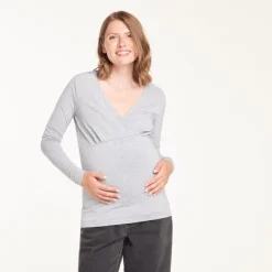 T-shirt met lange mouwen, V-hals voor borstvoeding en zwangerschap
