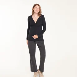 T-shirt met lange mouwen, V-hals voor borstvoeding en zwangerschap