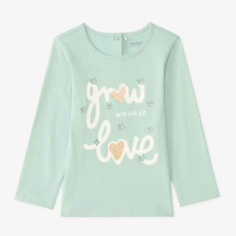 T-shirt met lange mouwen voor babymeisjes met glinsterende fantasiedruk.