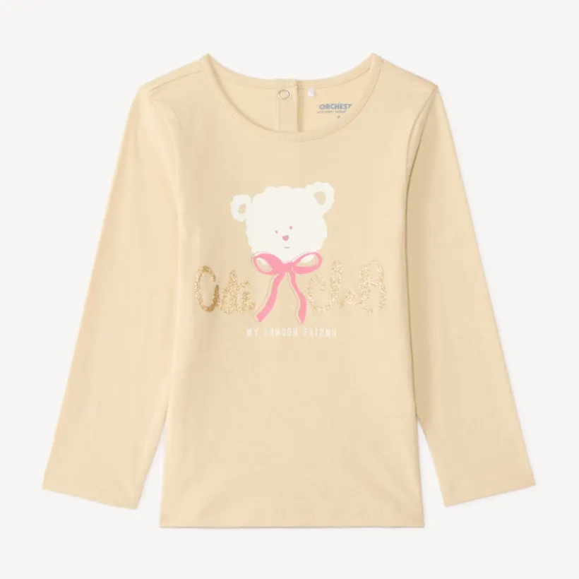 T-shirt met lange mouwen voor babymeisjes met glinsterende fantasiedruk.