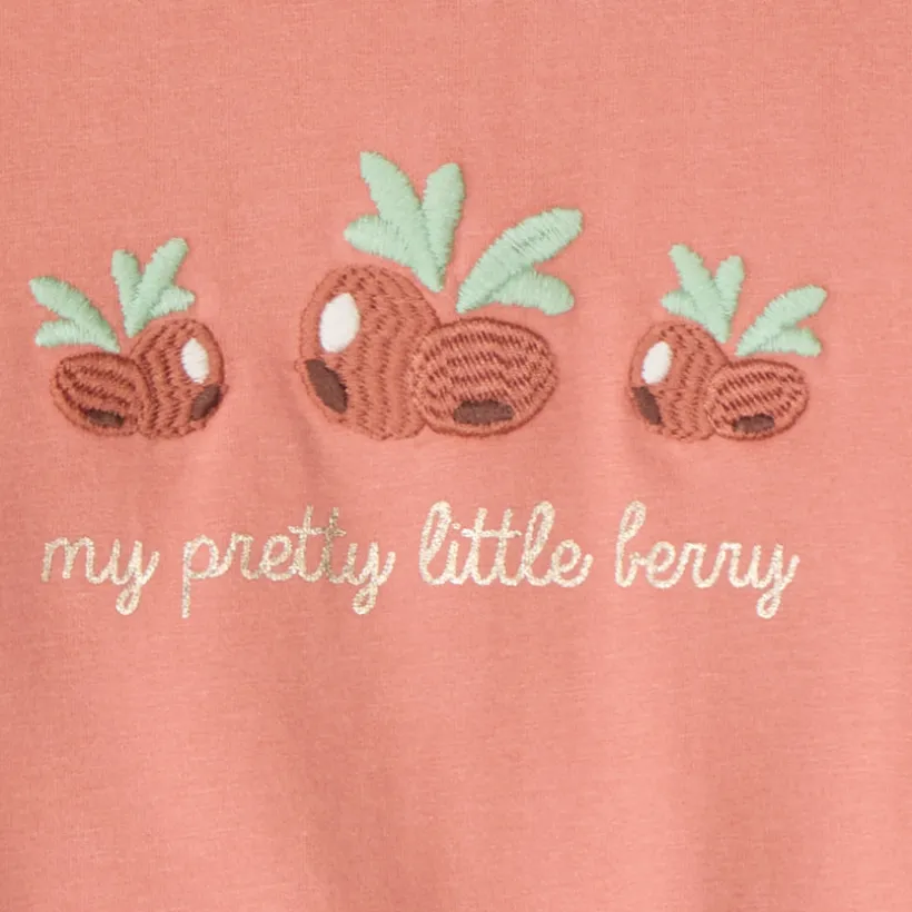 T-shirt met lange mouwen voor babymeisjes met geborduurde bessen.