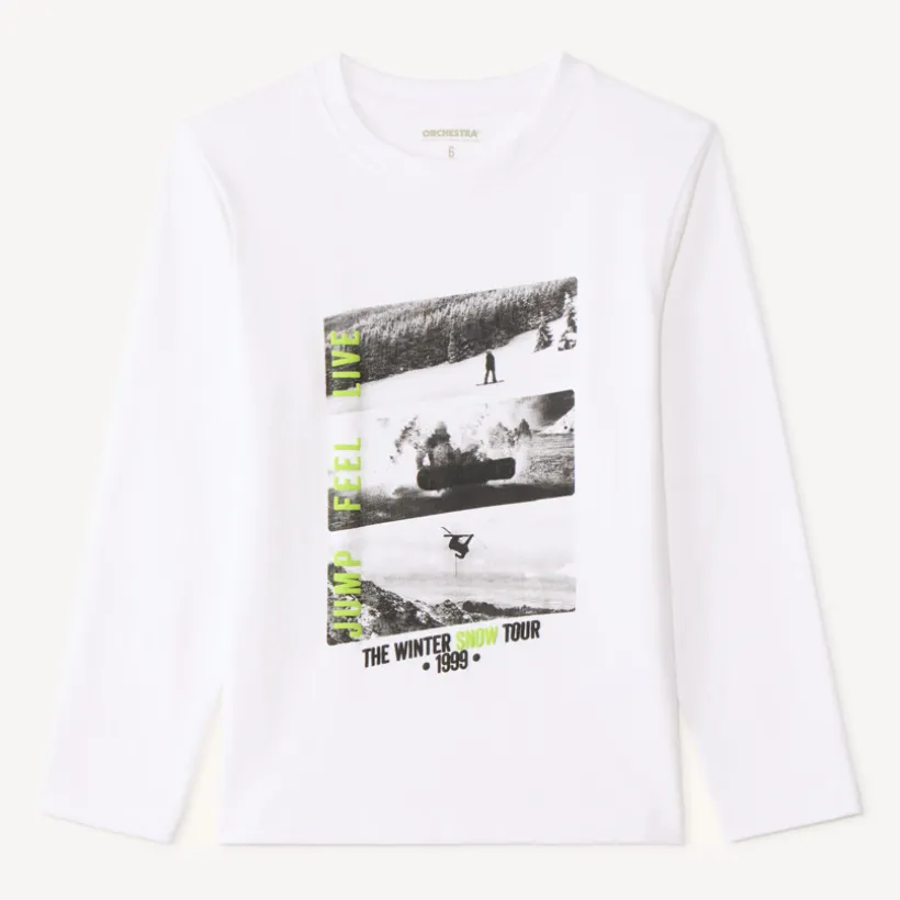 T-shirt met lange mouwen voor jongens met fotoprint snowboard
