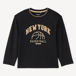 T-shirt met lange mouwen voor jongens met 'New York' bouclette patch
