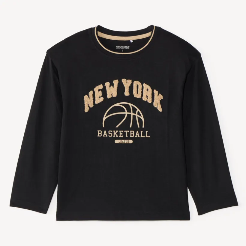 T-shirt met lange mouwen voor jongens met 'New York' bouclette patch