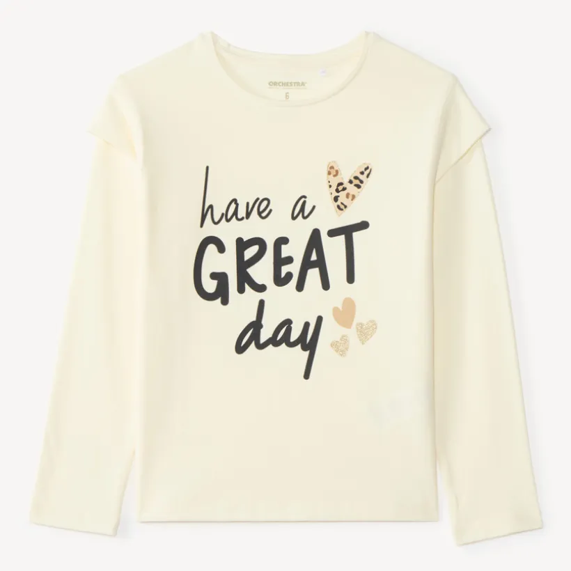 T-shirt met lange mouwen voor meisjes met print, boodschap en hartjes
