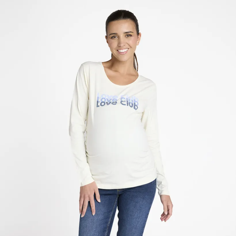 T-shirt met lange mouwen voor zwangerschap, print Love Club op voorzijde
