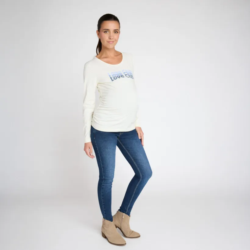 T-shirt met lange mouwen voor zwangerschap, print Love Club op voorzijde