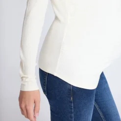 T-shirt met lange mouwen voor zwangerschap in geribbelde stof, effen kleur