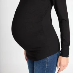 T-shirt met lange mouwen voor zwangerschap in geribbelde stof, effen kleur