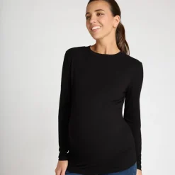 T-shirt met lange mouwen voor zwangerschap in geribbelde stof, effen kleur
