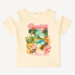 T-shirt met off-shoulder en print Venice Beach meisjes