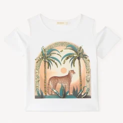 T-shirt met schouder open en een glinsterende luipaardprint meisjes