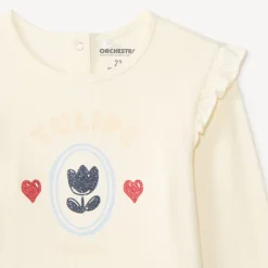 T-shirt voor baby met lange mouwen, volants en tulpenprint