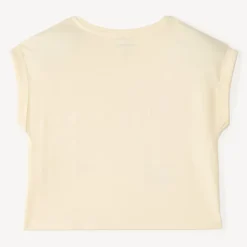 T-shirt voor meisje met korte mouwen, fantasiedruk en bloemenprint.