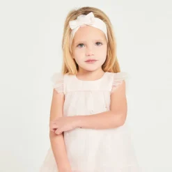 Tulle jurk met 3D bloemen + haarband met tule strik voor babymeisjes