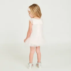 Tulle jurk met 3D bloemen + haarband met tule strik voor babymeisjes