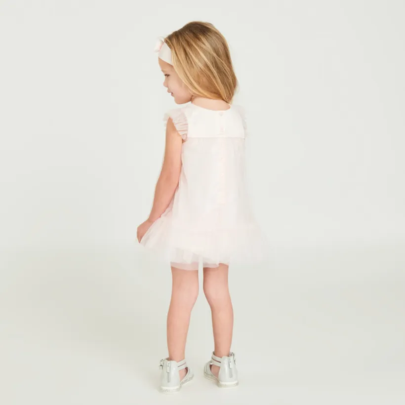 Tulle jurk met 3D bloemen + haarband met tule strik voor babymeisjes