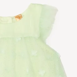 Tulle jurk met 3D bloemen + tule haarband met strik voor babymeisje