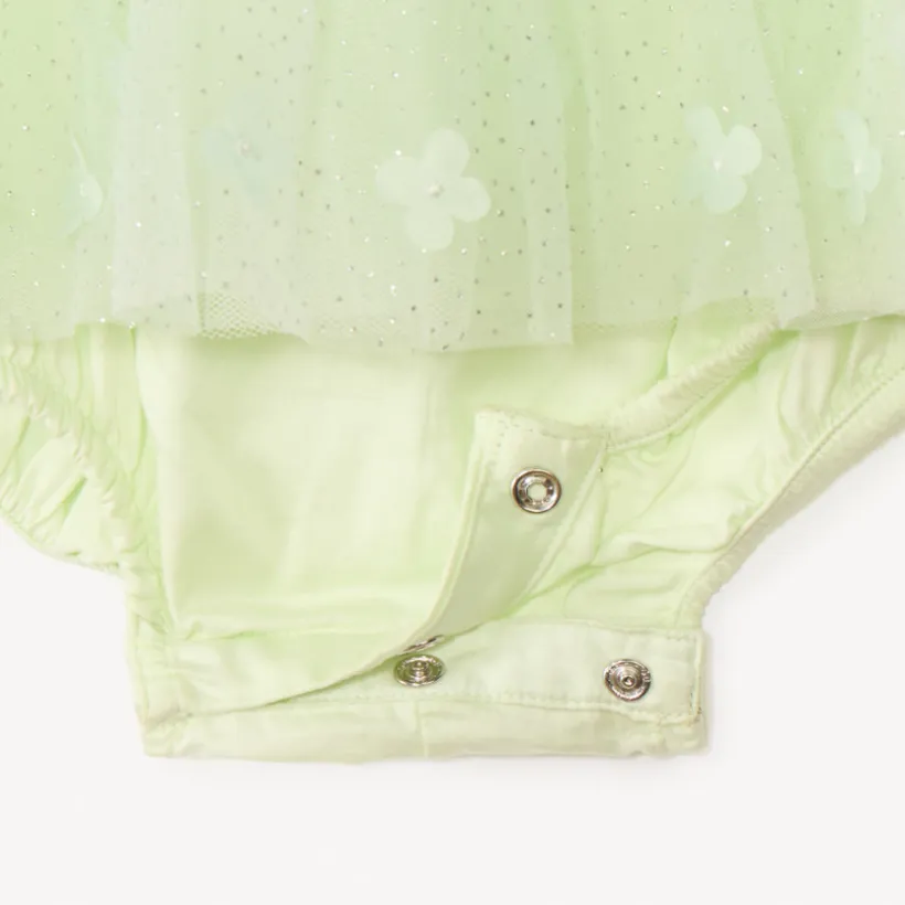 Tulle jurk met 3D bloemen + tule haarband met strik voor babymeisje