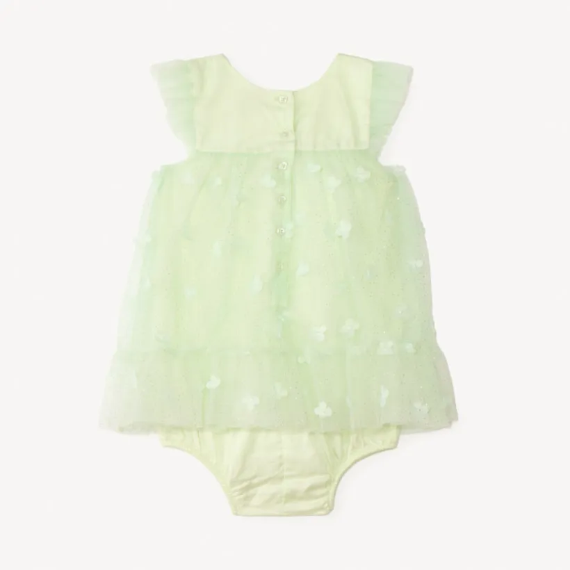 Tulle jurk met 3D bloemen + tule haarband met strik voor babymeisje