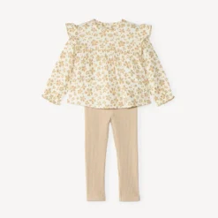Tunic en rib met leggings voor meisjes met bloemige panterprint