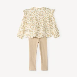 Tunic en rib met leggings voor meisjes met bloemige panterprint