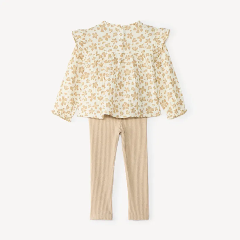 Tunic en rib met leggings voor meisjes met bloemige panterprint