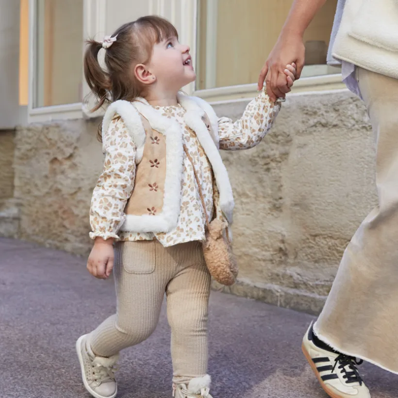 Tunic en rib met leggings voor meisjes met bloemige panterprint