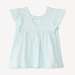 Tuniek met korte mouwen en volantjes en vlinderkoord voor meisjesbaby.