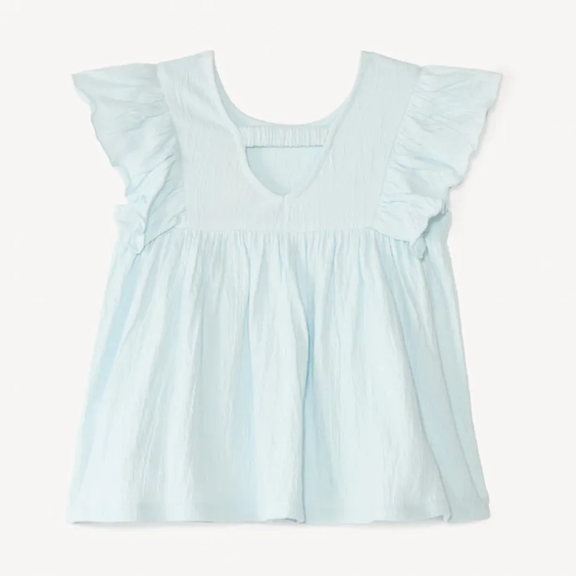 Tuniek met korte mouwen en volantjes en vlinderkoord voor meisjesbaby.