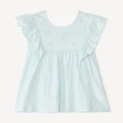 Tuniek met korte mouwen en volantjes en vlinderkoord voor meisjesbaby.