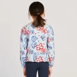 Tuniek met lange mouwen, blauw gestreept en bloemenprint meisjes