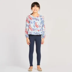 Tuniek met lange mouwen, blauw gestreept en bloemenprint meisjes