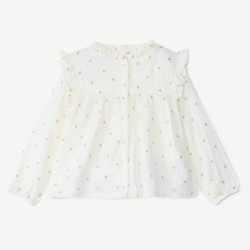 Tuniek met lange mouwen, gouden paillettensterrenprint voor babymeisje