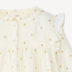 Tuniek met lange mouwen, gouden paillettensterrenprint voor babymeisje