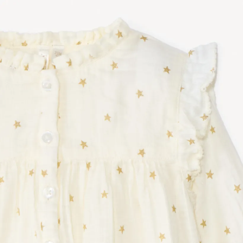 Tuniek met lange mouwen, gouden paillettensterrenprint voor babymeisje