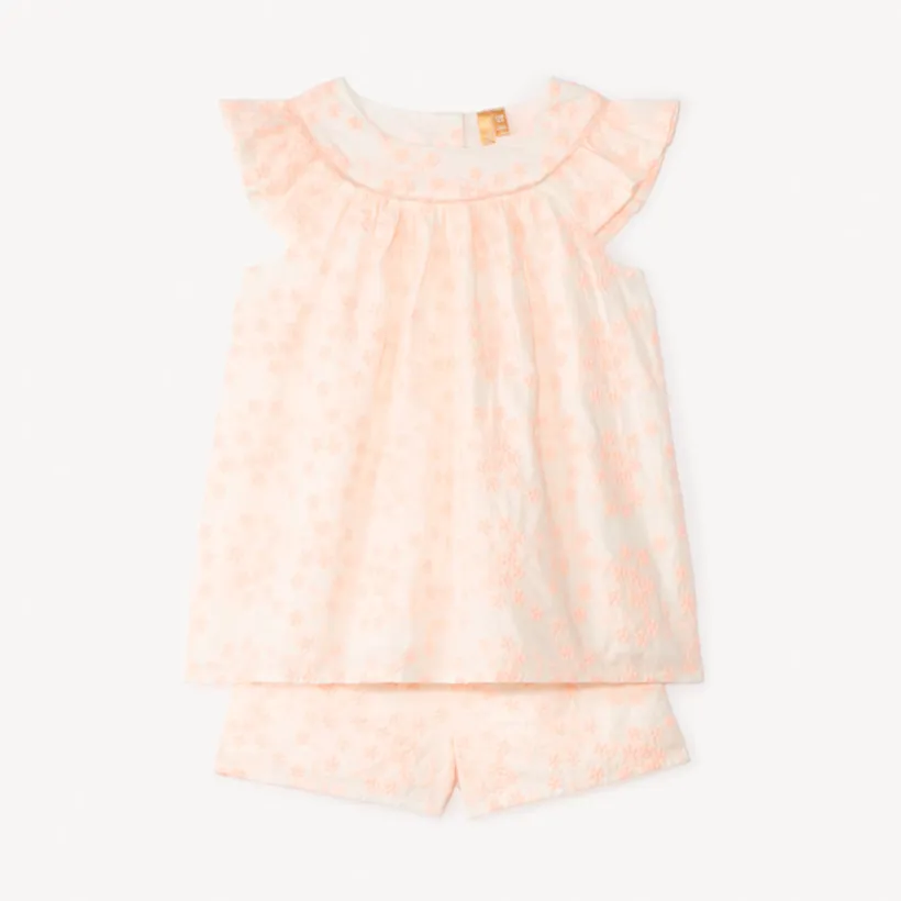 Twee-delige set met een geborduurd mouwloos shirt en shorts meisjes.