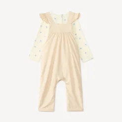 Tweedelige set met een tuinbroek en een T-shirt met lange mouwen bedrukt met vlinders voor baby meisjes.