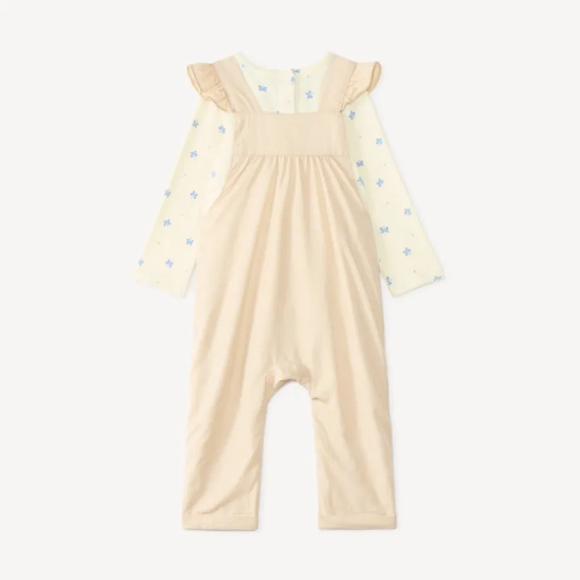 Tweedelige set met een tuinbroek en een T-shirt met lange mouwen bedrukt met vlinders voor baby meisjes.