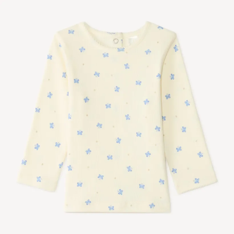 Tweedelige set met een tuinbroek en een T-shirt met lange mouwen bedrukt met vlinders voor baby meisjes.