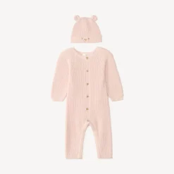 Twee-delige set met jumpsuit + gebreid mutsje voor meisjesbaby's