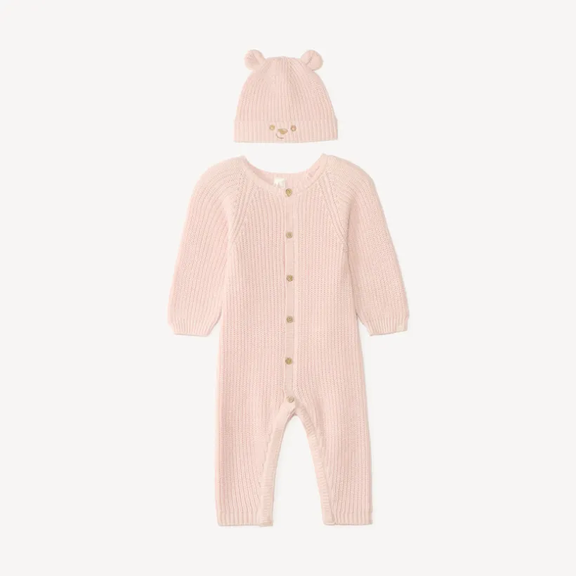 Twee-delige set met jumpsuit + gebreid mutsje voor meisjesbaby's