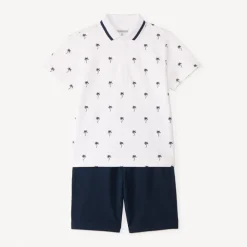 Tweedelige set met korte mouwen polo + bermuda met palmprint jongens