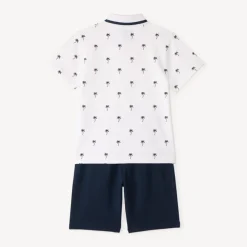 Tweedelige set met korte mouwen polo + bermuda met palmprint jongens
