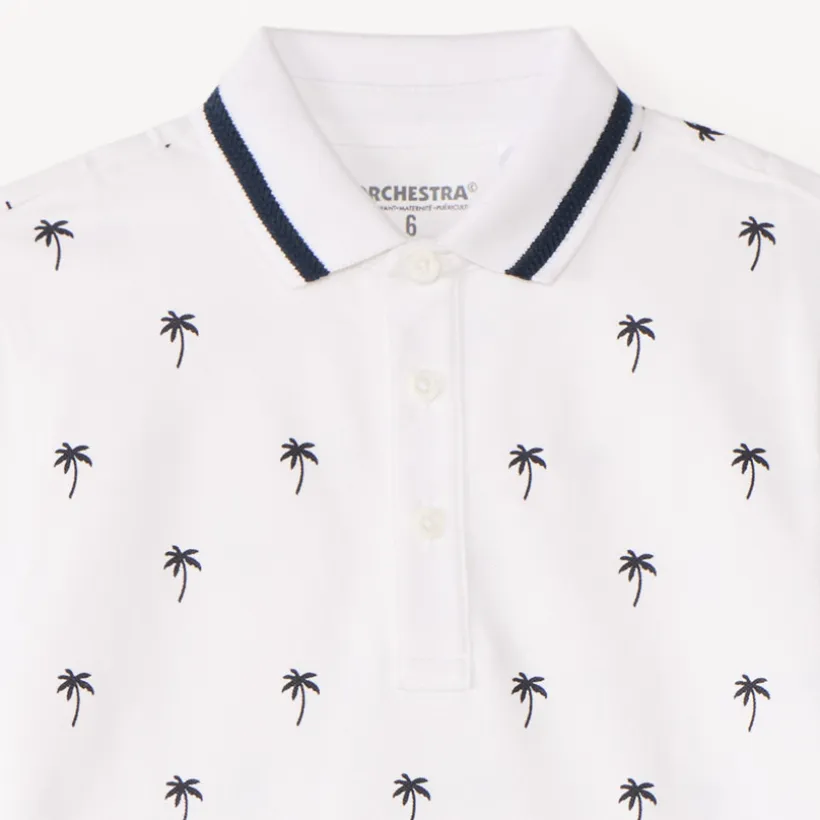 Tweedelige set met korte mouwen polo + bermuda met palmprint jongens