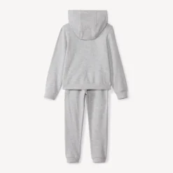Tweedelig fleece joggingpak meisjes in effen lichtgrijs gemêleerde kleur