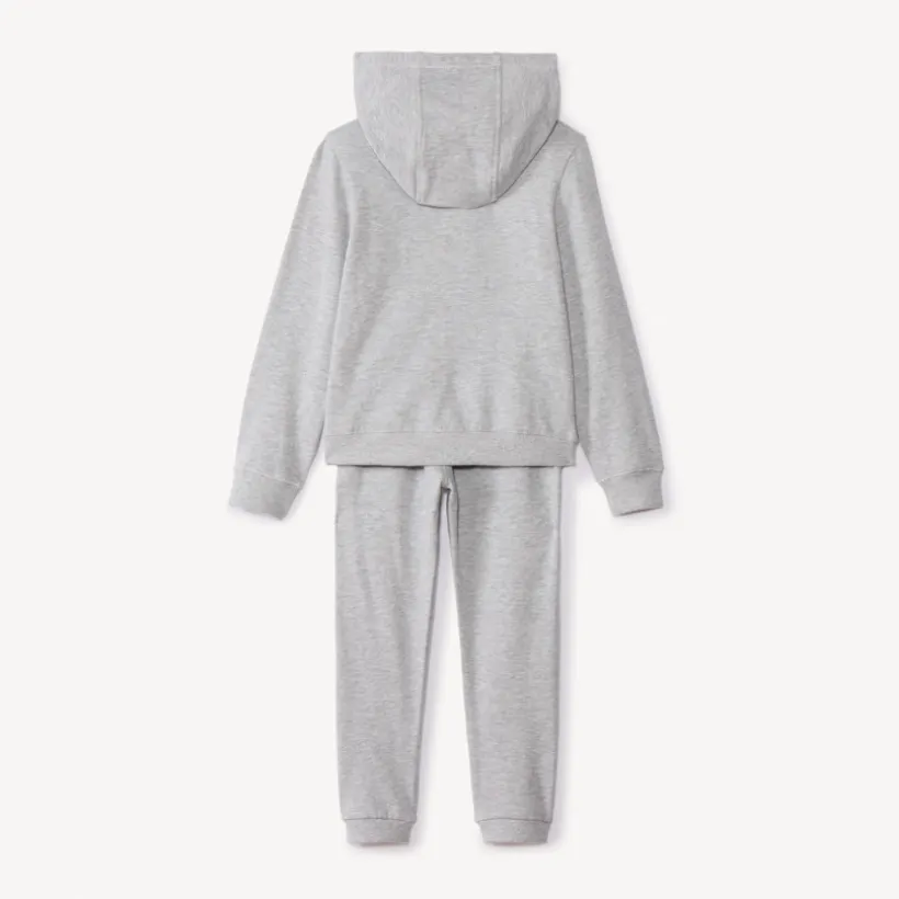 Tweedelig fleece joggingpak meisjes in effen lichtgrijs gemêleerde kleur